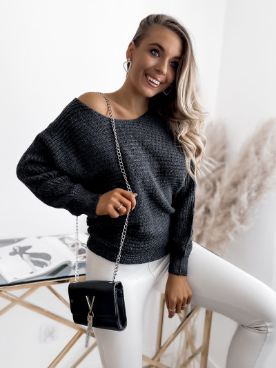 Sweter nietoperz grafit